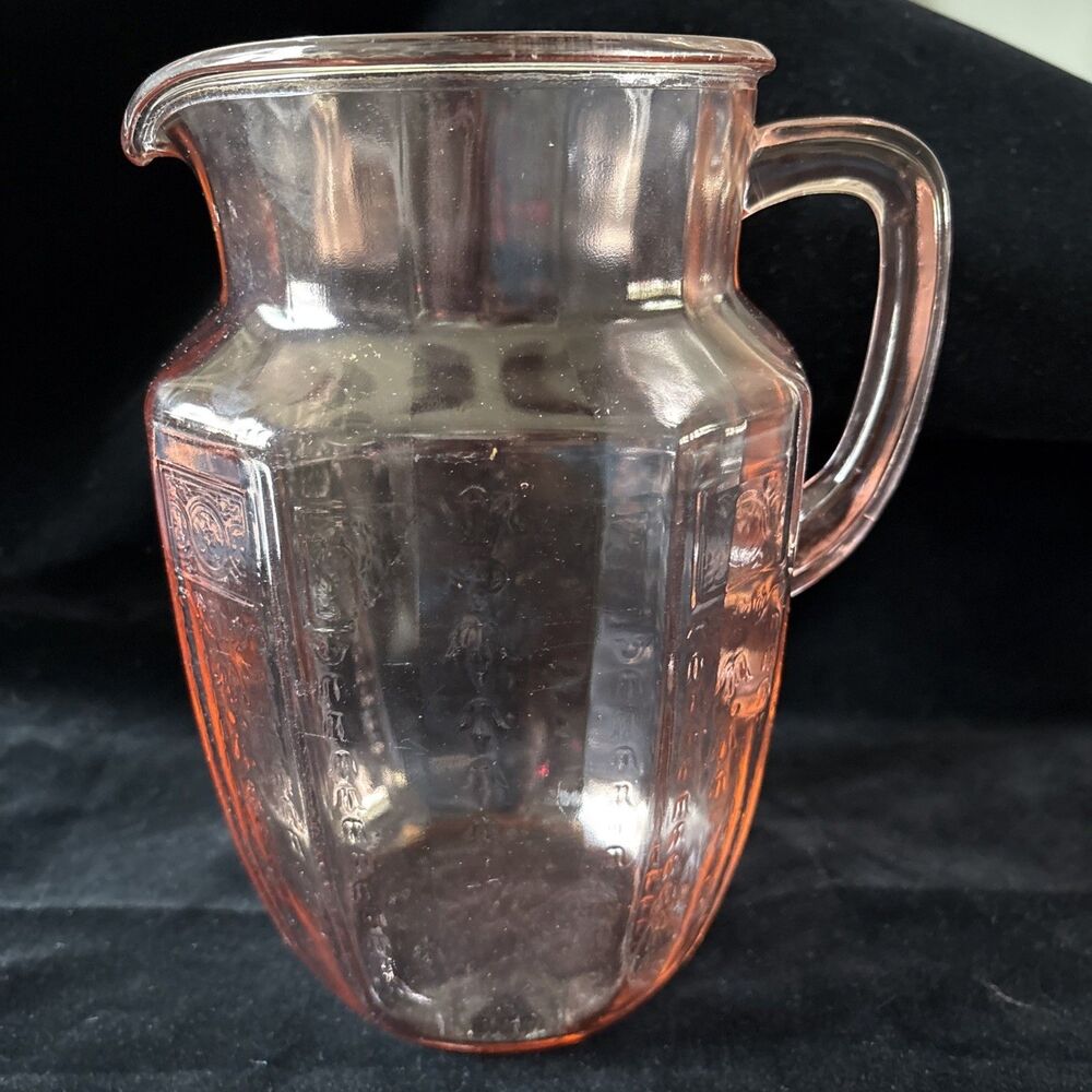 VINTAGE ANCHOR HOCKING PRINCESS 8” PINK DEPRESSION GLASS PITCHER EUC
